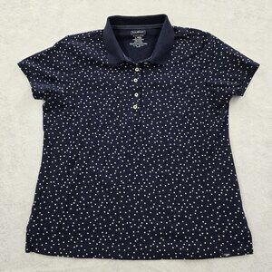 LL Bean Slightly Fitted Shirt Sleeved Polo Shirt Size Large Navy White Polka Dot
